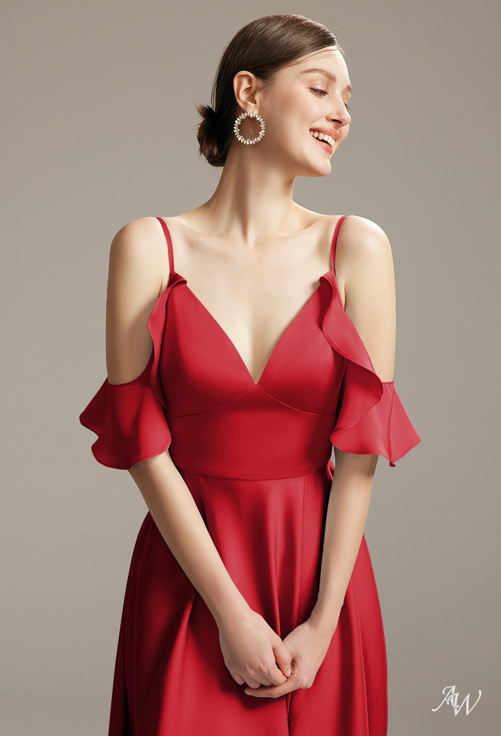 AW Ridge Tango Red Satin Charmeuse Bridesmaid Dresses image6